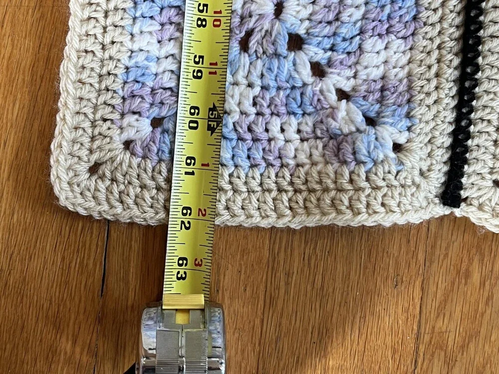 Handmade Crochet Granny Square Afghan Blanket Lap Throw Multicolor Beige Boho